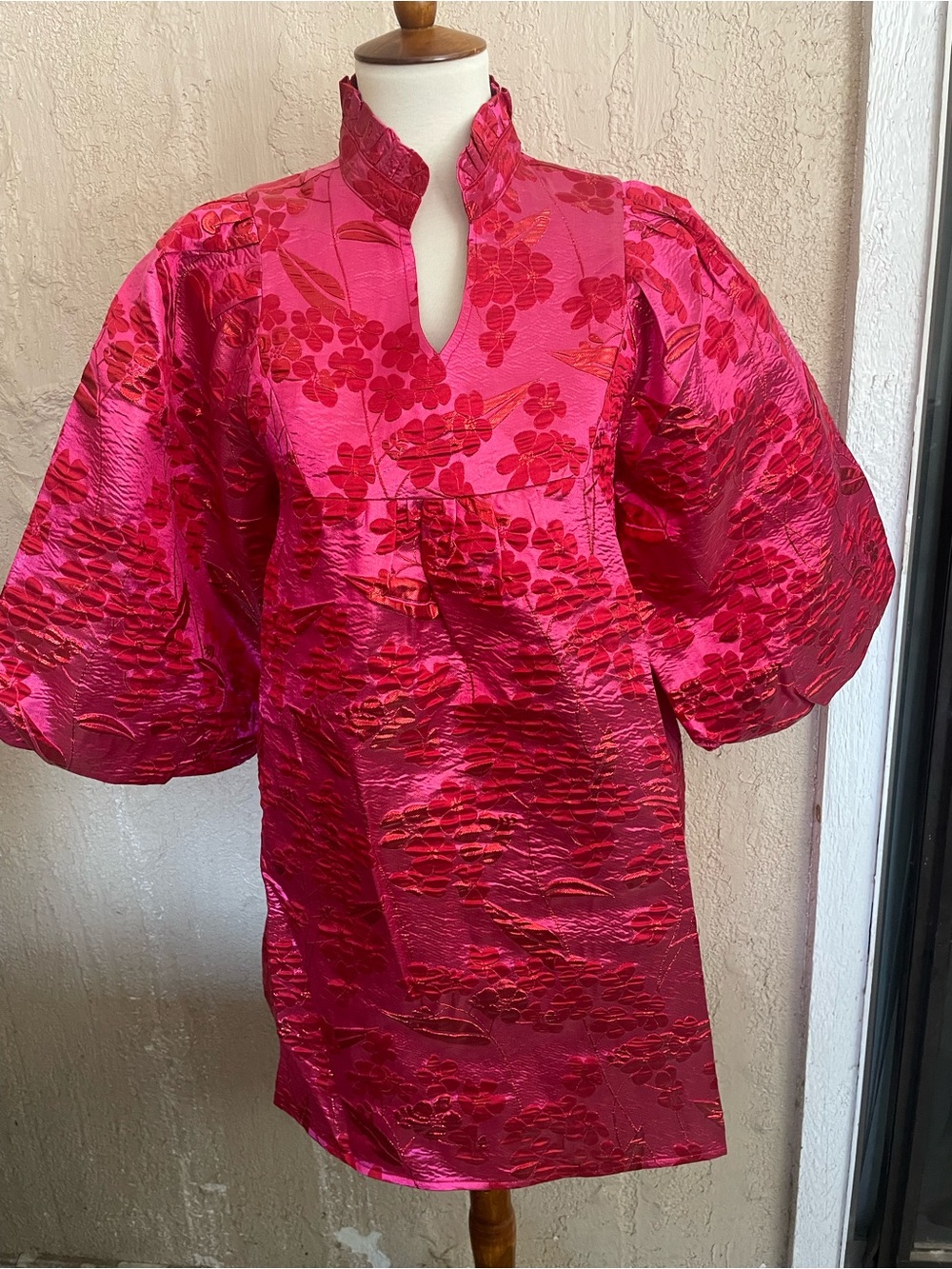 JODIFL Shiny Fuchsia Floral Jacquard  Dress